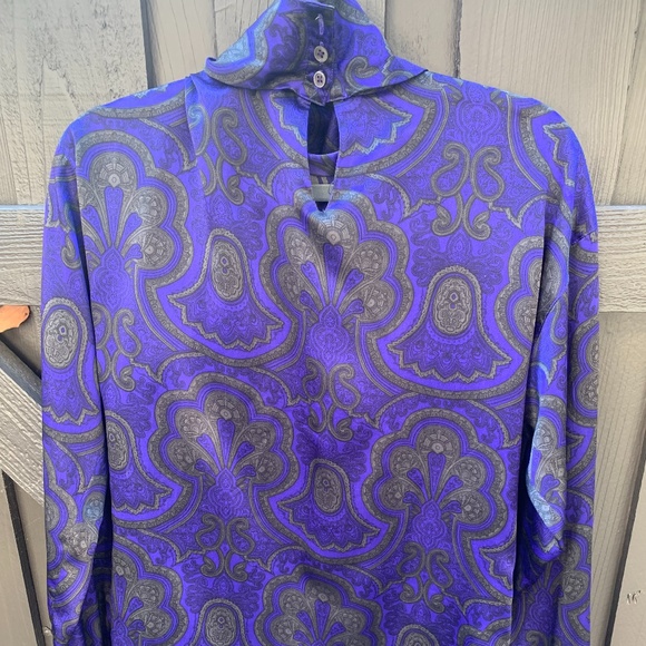 Vintage Nordstrom's Silk Black and Purple Paisley Blouse - Picture 2 of 3
